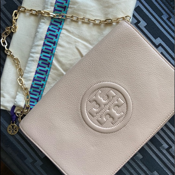 Tory Burch Handbags - TORY BURCH GOLDEN STRAP BEIGE CONVERTIBLE CLUTCH SHOULDER BAG